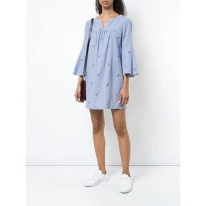 Trina Turk Bee Embroidered Chambray Dress Blue & White Stripe Size 2